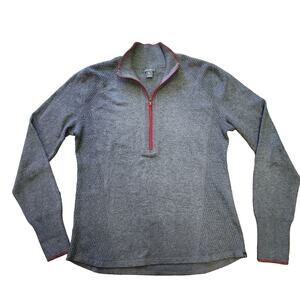 EDDIE BAUER 1/2 ZIP WOMENS L Gray Red Thumb Slit Jogger Sweater Vilofit Blend